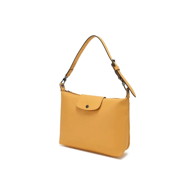 LONGCHAMP Le Pliage Xtra Cow Leather Shoulder Bag, Small Square Bag, Hobo Bag, Shoulder Bag Tubas Women's Almond Yellow-1