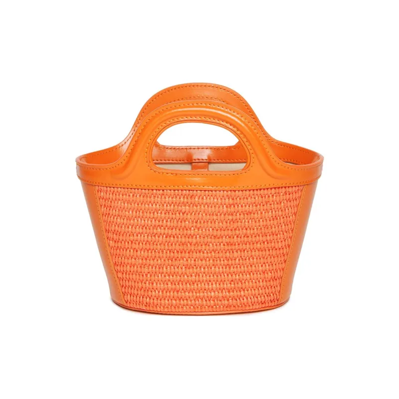 MARNI TROPICALIA Leather With Cotton Shoulder Bag, Crossbody Bag, Handbag Mini Kids' Carrot Orange-2