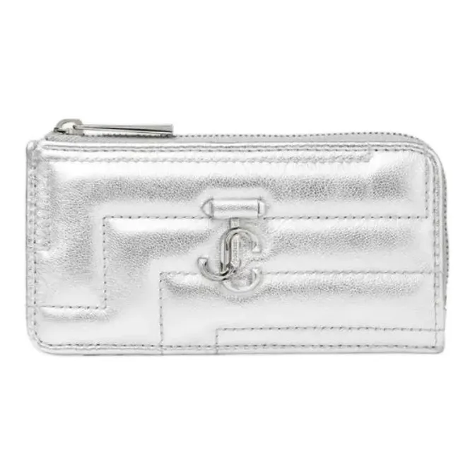 Jimmy Choo Leather Card Clip Card Holder Women's Silver-0