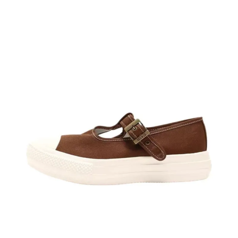 Converse All Star Light Plts Mary Jane O Durable Cushioning Low-Top Canvas Shoes Women's Brown Japan Version-0