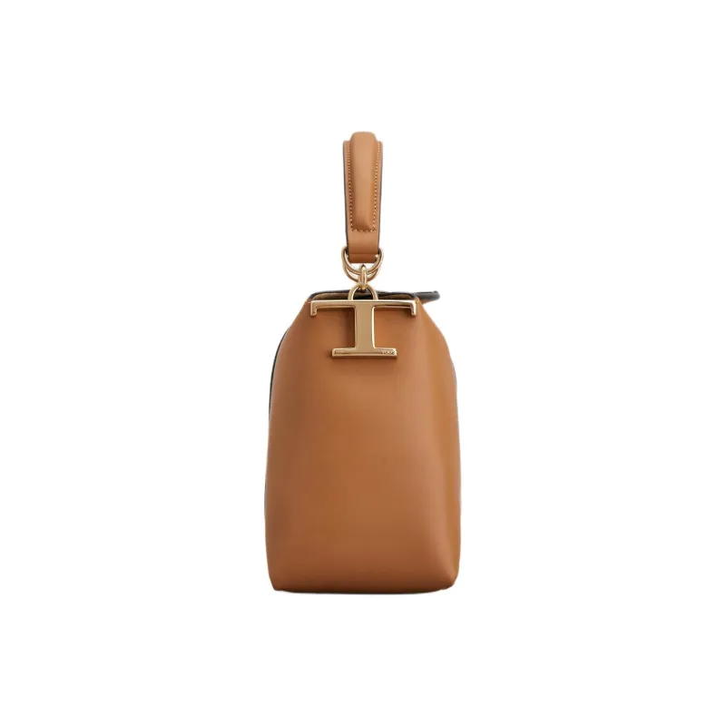TOD'S Leather Messenger Bag, Portable Crossbody Bag, Shoulder Bag Trumpets Women's Brown-2