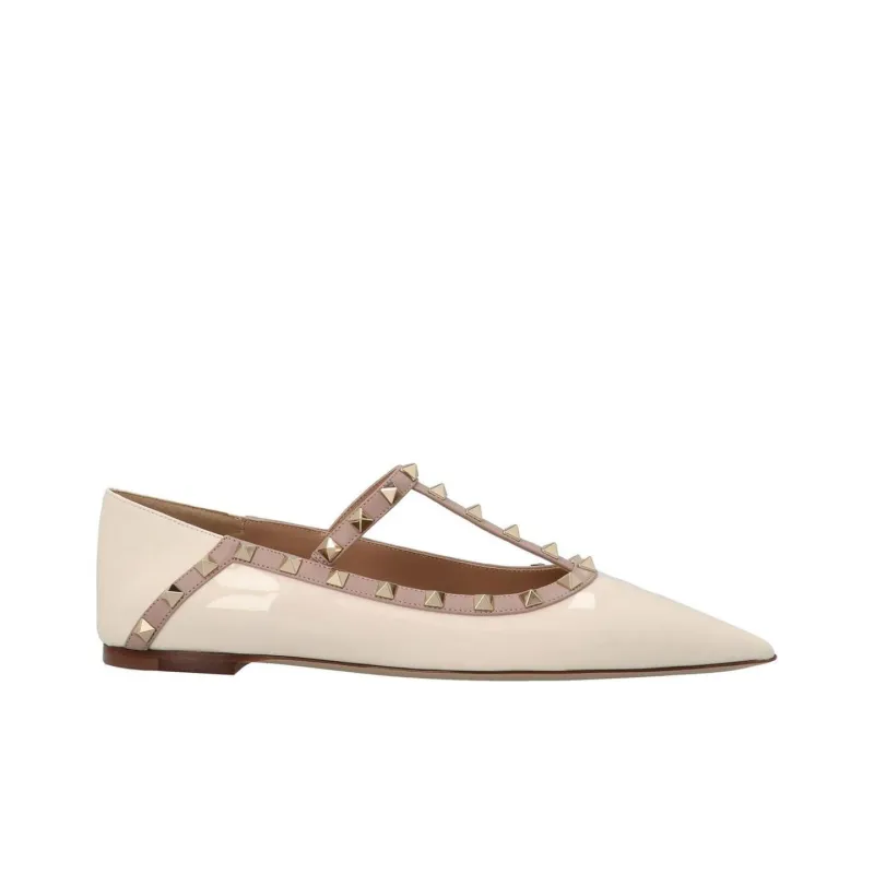 Valentino Rockstud Casual Single Shoes Women's Beige-1
