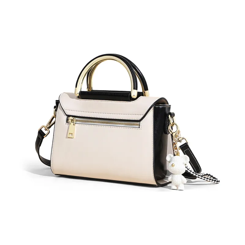 COMELY Cow Leather Handbag Women's Crossbody Bag Regular Women's Black & White-4