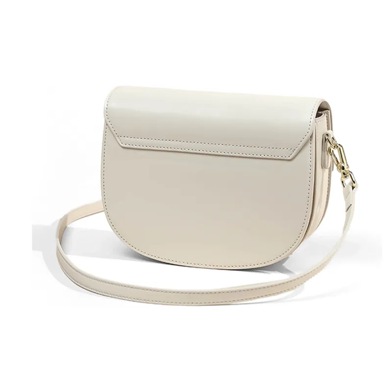 COMELY Cow Leather Patchwork Synthetic Leather Saddle Bag Shoulder Bag Crossbody Bag Regular Women's Milk White-3
