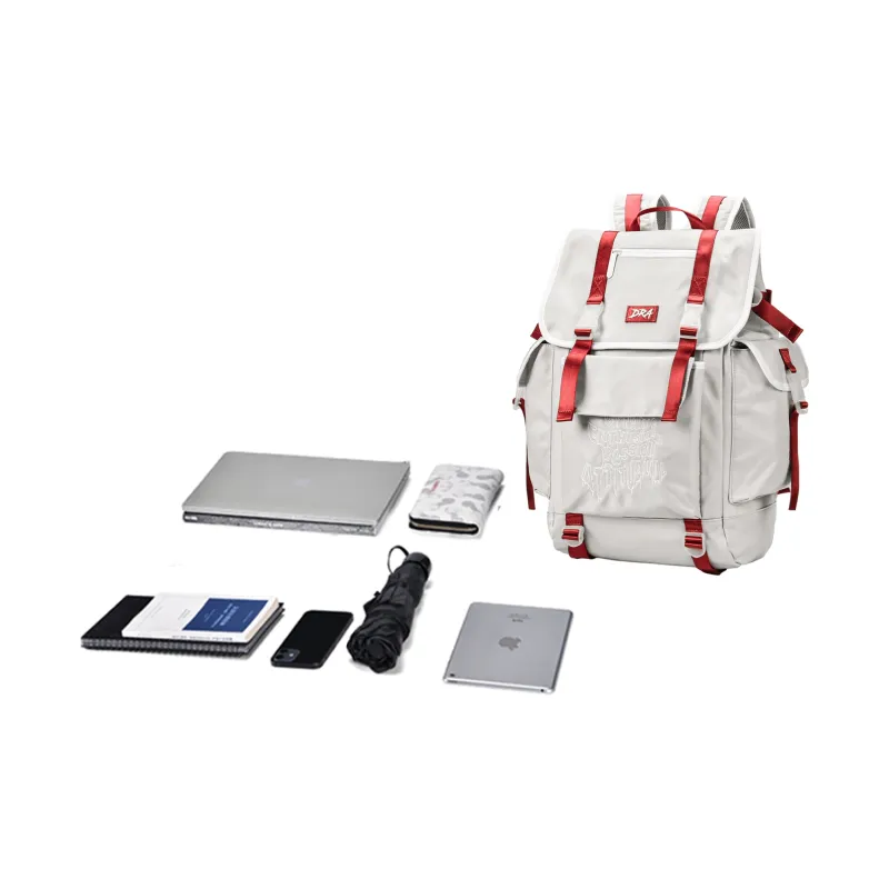 DRACONITE Polyester Multi Pocket Backpack Regular Unisex Gray Red Contrast-5