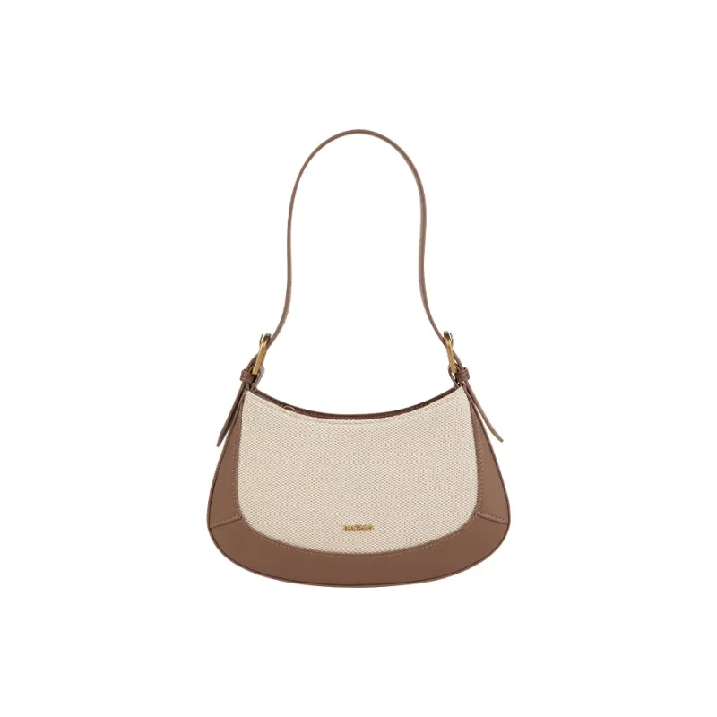 JONBAG Fabric Crescent Bag Shoulder Bag Crossbody Bag Portable Shoulder Bag Small Size Women's White & Nut Brown-1