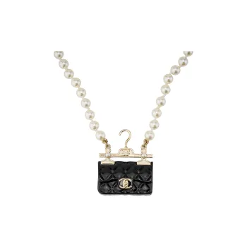 CHANEL Metal Necklaces Women's Gold/Black/Pearl White