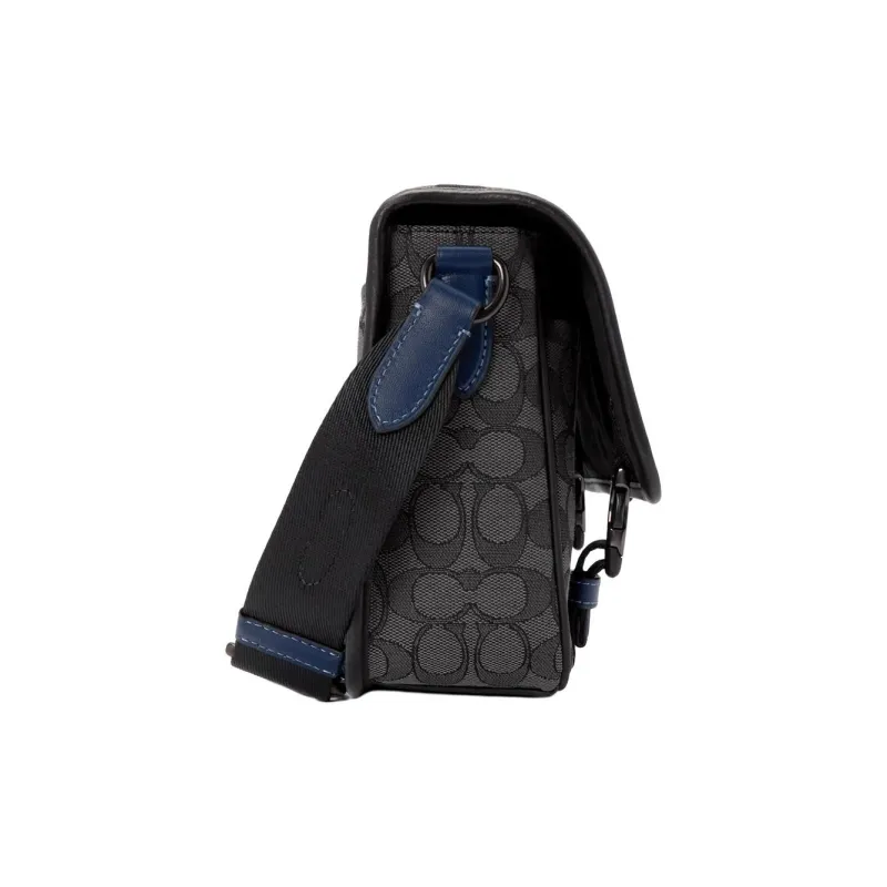 COACH League Jacquard Fabric With Calfskin Messenger Bag, Shoulder Bag, Crossbody Bag Tubas Men's Black-2