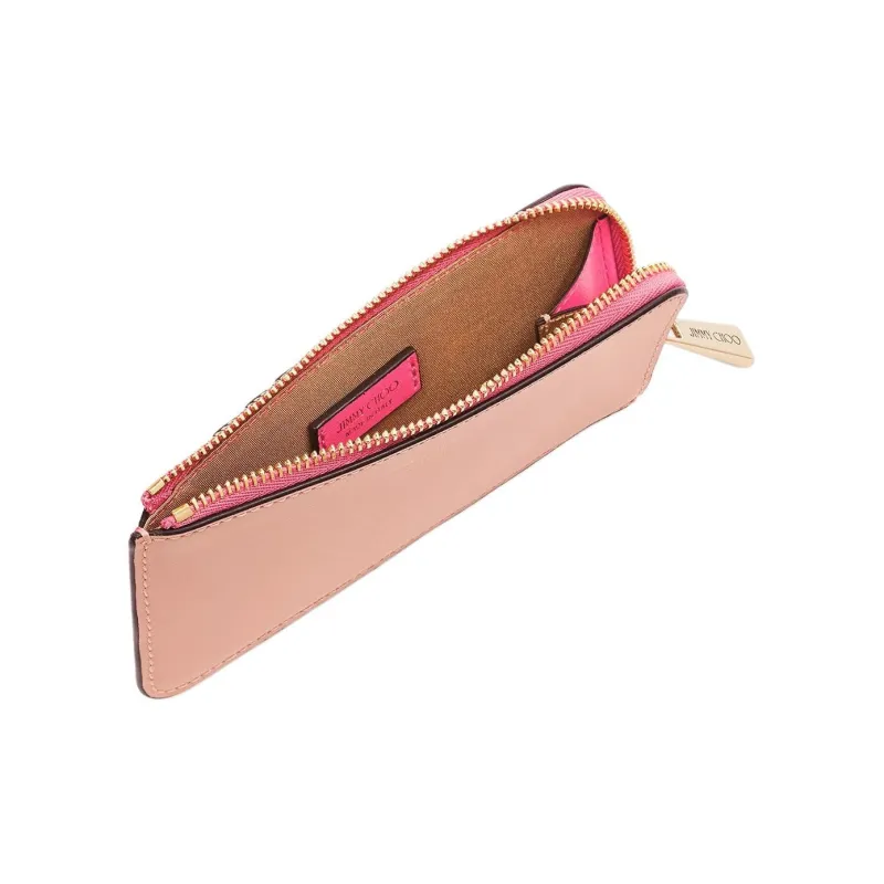 Jimmy Choo Calfskin Card Clip Card Holder Women's Ballet Pink Candy Pink And Light Gold-3