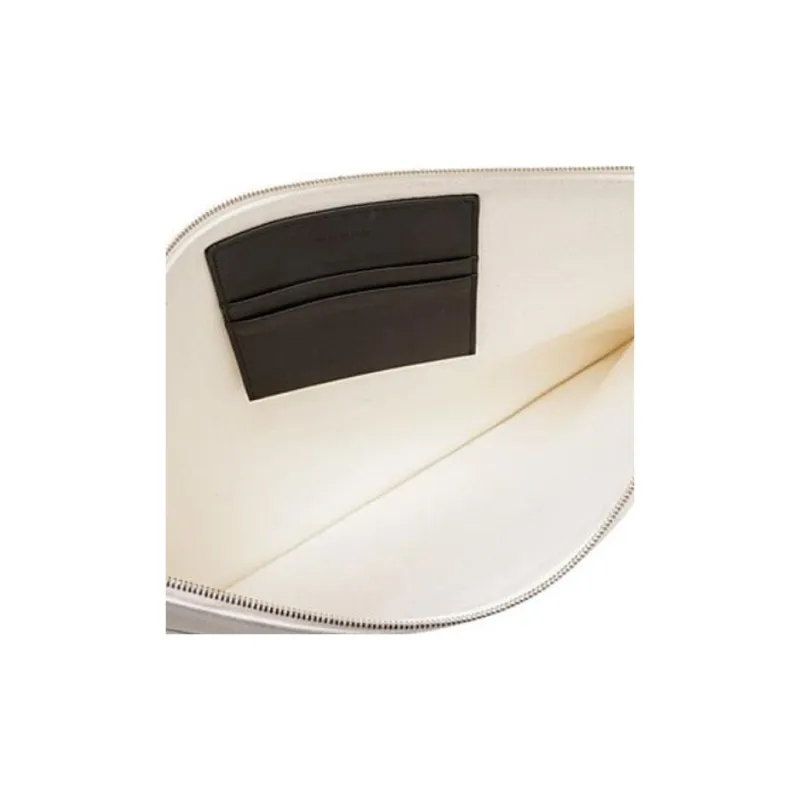 CELINE Fabric With Leather Clutch Women's White & Black-2