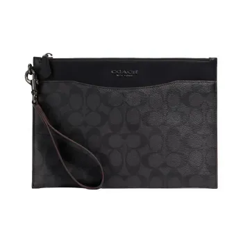 COACH Beckett Leather Document Bag Clutch Medium Size Men's Black Brown