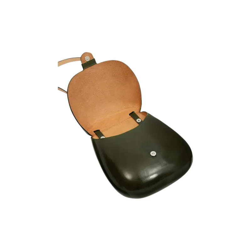 Lemaire Vegetable Tanned Cow Leather Crossbody Bag, Shoulder Bag Trumpets Unisex Kombu Green-2