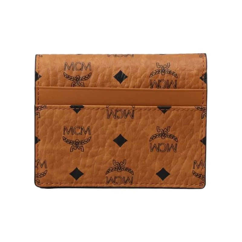 MCM Aren Canvas With Nappa Leather Wallet Mini Women's Cognac-1
