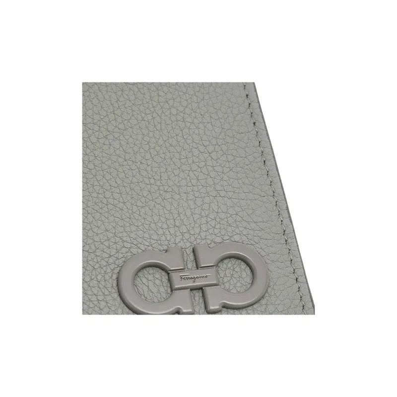 FERRAGAMO Grained Calfskin Wallet Men's Gray-4