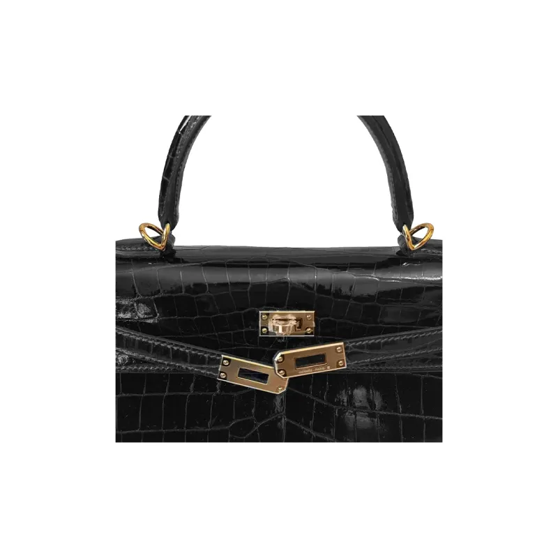 HERMES Kelly Polished Crocodile Leather Kelly Bag Handbag Women's 78 Bleu Marine Deep Sea Blue-4