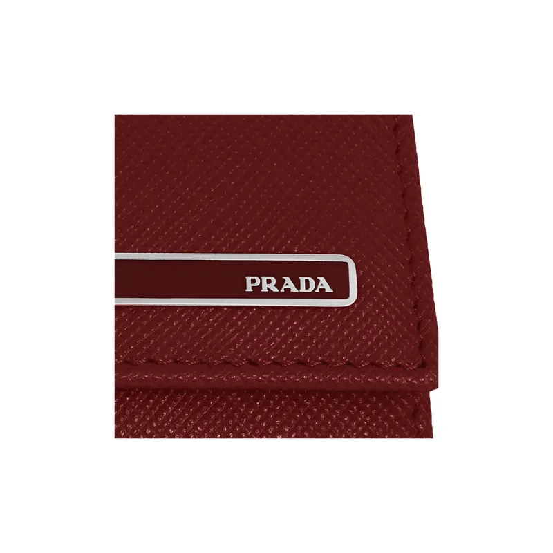 PRADA Saffiano Leather Patchwork With Cow Leather Wallet Key Pouch Women's Burgundy-9