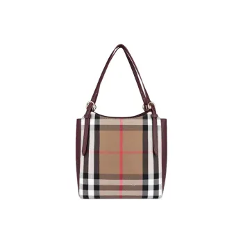 Burberry Canvas With Soft Leather Tote Bag Shopping Bag Handbag Canvas Bag Small Size Women's Mahogany Red