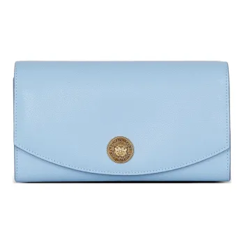BALMAIN Grained Cow Leather Clutch Women's Blue