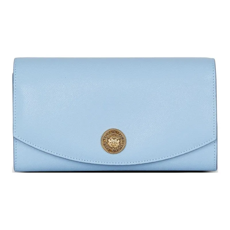 BALMAIN Grained Cow Leather Clutch Women's Blue-0