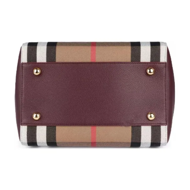 Burberry Canvas With Soft Leather Tote Bag Shopping Bag Handbag Canvas Bag Small Size Women's Mahogany Red-3
