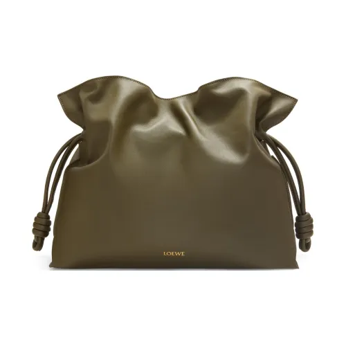 LOEWE Napa Calf Leather Clutch Bag Over The Shoulder Large Size Women's Dark Khaki Green
