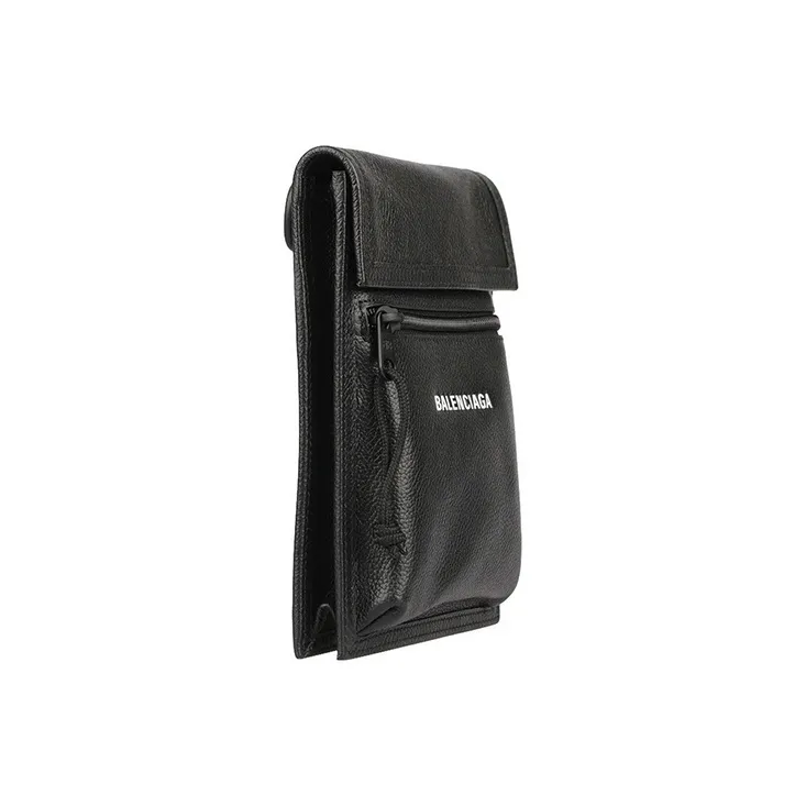 Balenciaga Cow Leather Cell Phone Pouch Crossbody Bags Unisex Black-3