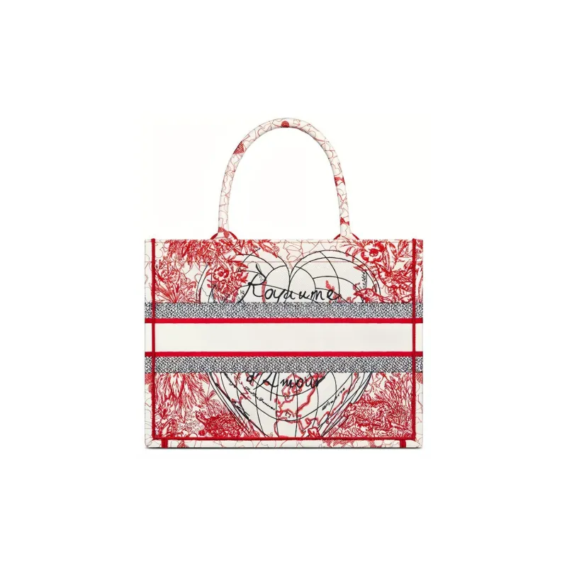 DIOR BookTote Fabric Tote Bag, Shopping Bag, Handbag Medium Size Women's Red-2