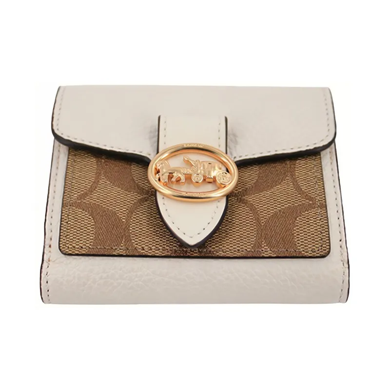 COACH Georgie Leather Coin Purse Handheld Wallet Regular Women's Light Brown & White-3