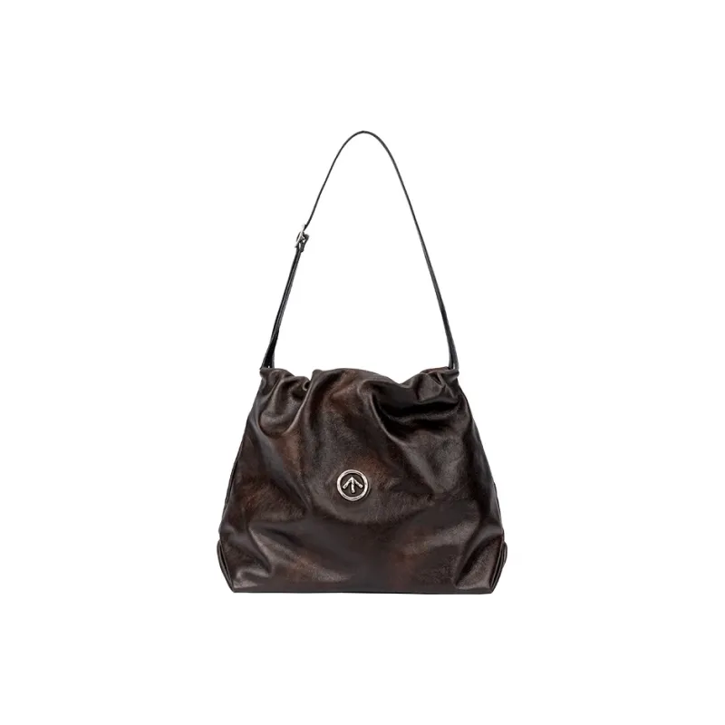 GROTTO Cow Leather Trash Bag Shoulder Bag Crossbody Bag Regular Unisex Charcoal Brown-1