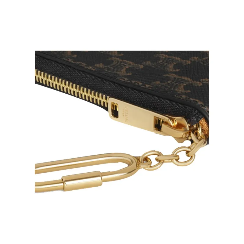 CELINE Triomphe Coated Canvas Handheld Card Holder Coin Purse Regular Women's Black/Tawny-3
