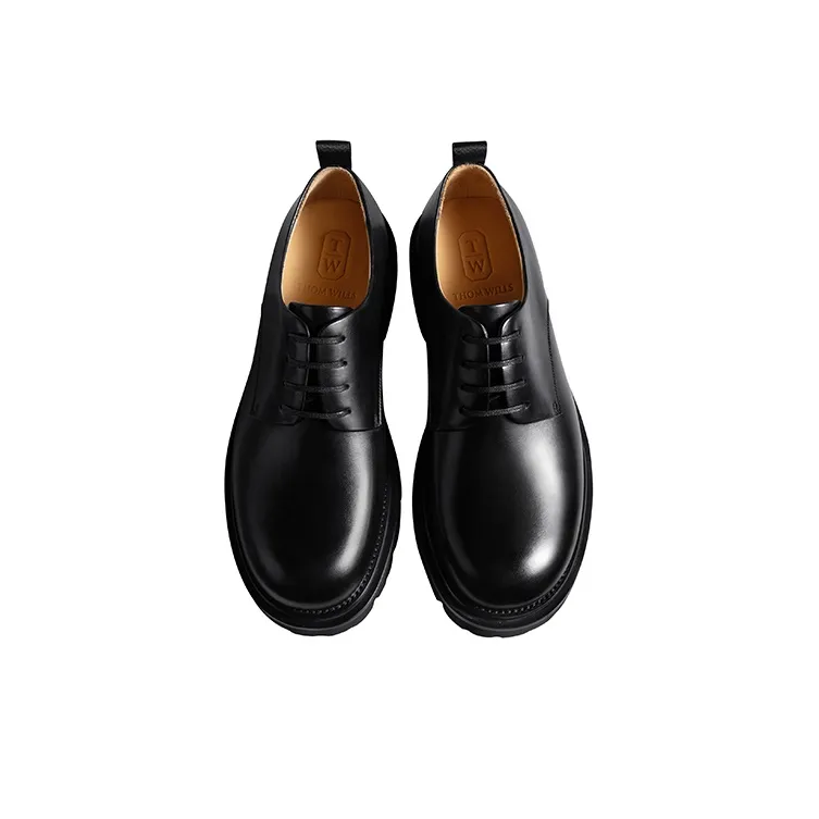 THOM WILLS Cleanfit Business Commute Versatile Calfskin Derby Shoes Casual Shoes Men's Black-2