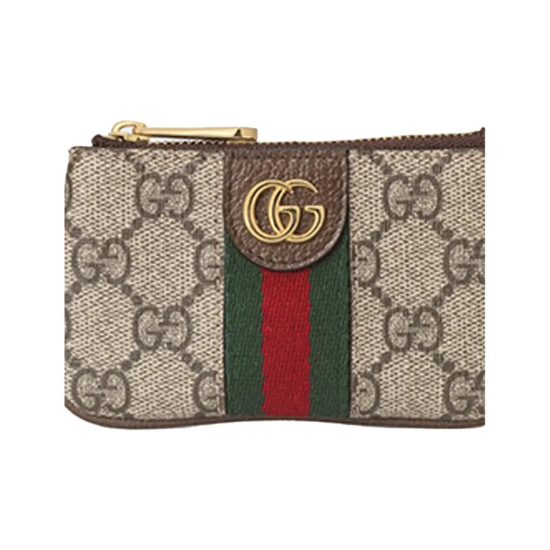 GUCCI Ophidia Canvas With Leather Trim Coin Purse Key Pouch Unisex Ebony & Brown-5