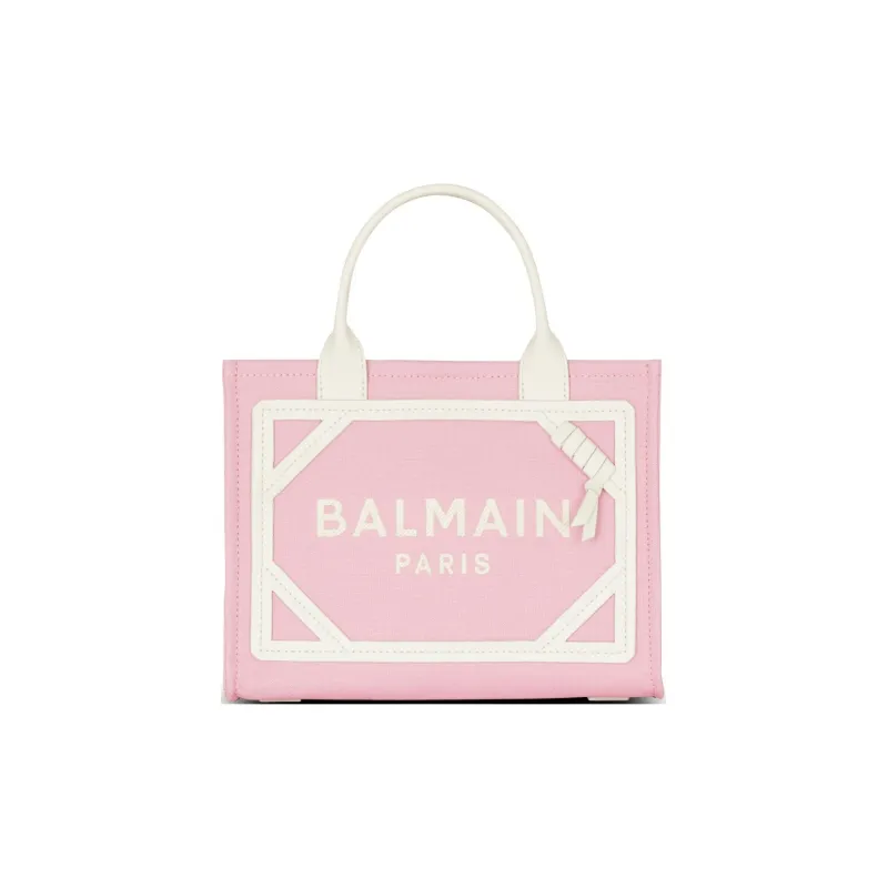 BALMAIN B ARMY Canvas With Leather Canvas Bag Tote Bag Shopping Bag Handbag Small Size Women's Pink-0