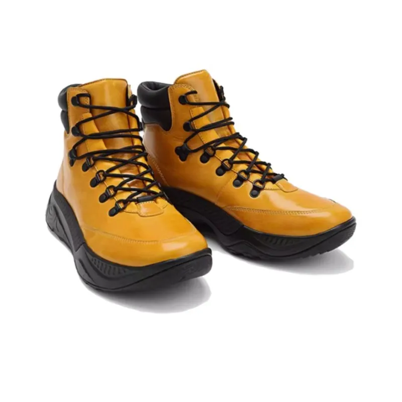 TSUBO UH Waxed Nappa Cushioning Wear-Resistant High-Top Hiking Shoes Unisex Yellow-3
