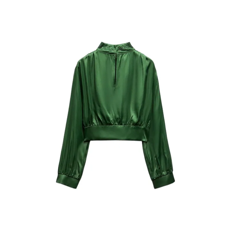 ZARA Crop Tops Women's Dark Green-1