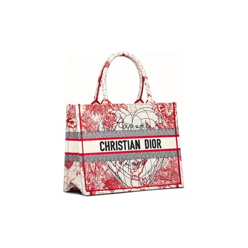 DIOR BookTote Fabric Tote Bag, Shopping Bag, Handbag Medium Size Women's Red-1