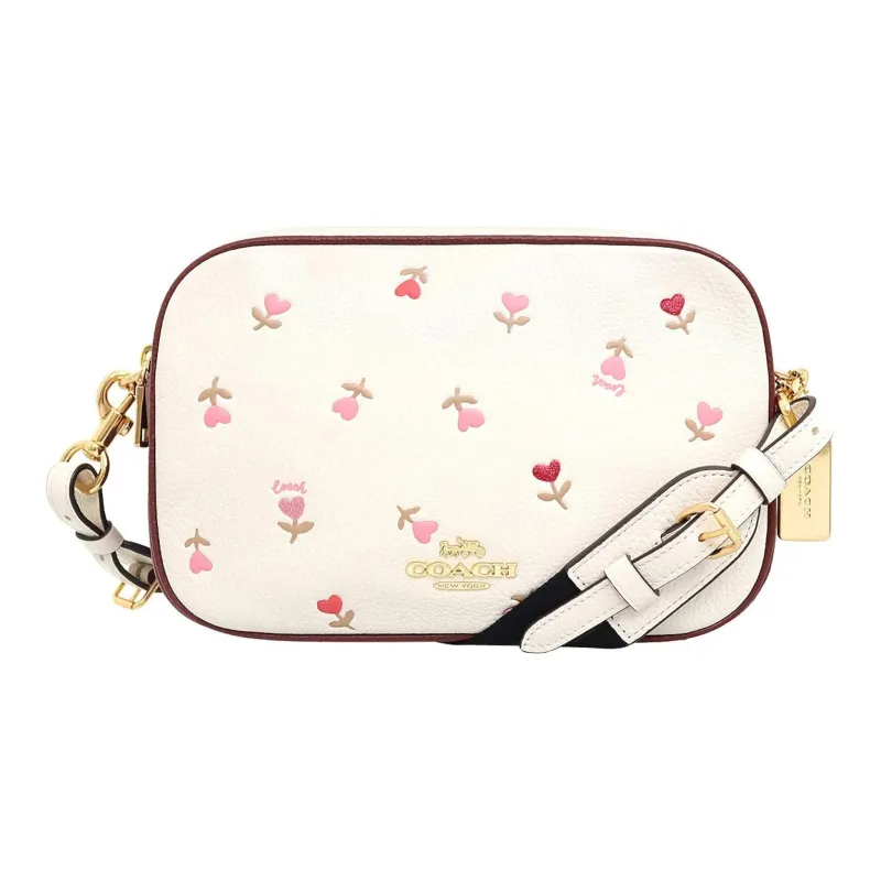 COACH Jes Pebbled Leather Camera Bag Shoulder Bag Crossbody Bag Medium Size Women's White/Pink/Red Brown-1