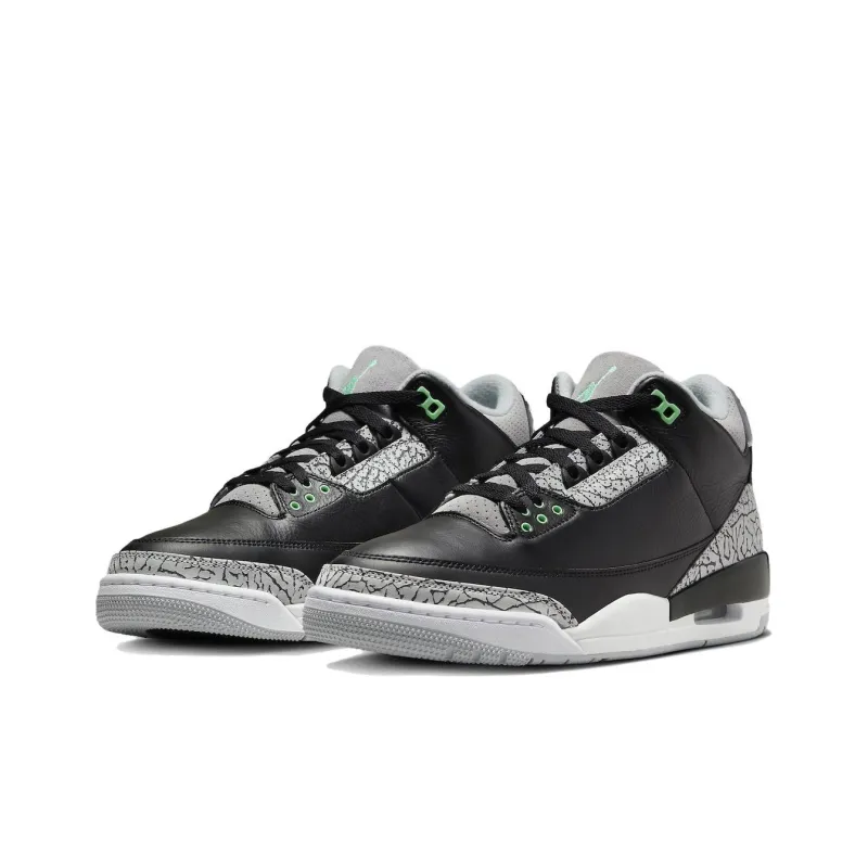Jordan Air Jordan 3 Green Glow Abrasion Resistant Breathable Mid Top Vintage Basketball Shoes Men's Black-2