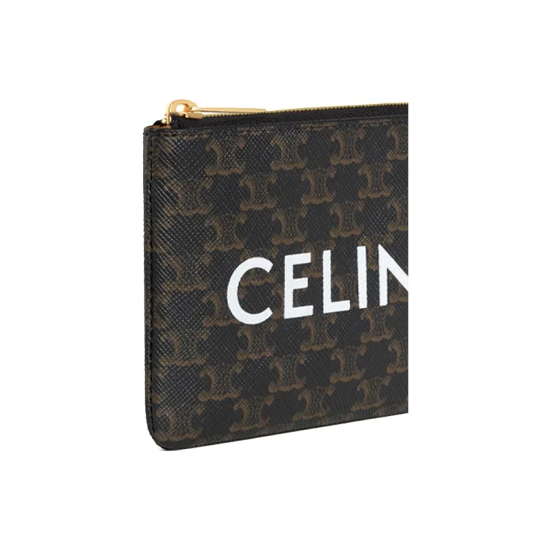 CELINE Triomphe Coated Canvas Handheld Card Holder Coin Purse Regular Women's Black/Tawny-4
