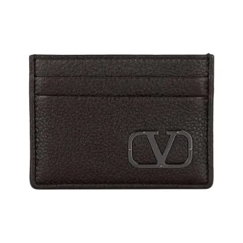 Valentino Cow Leather Card Holder Men's Dark Brown