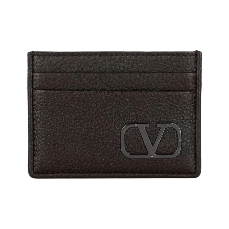 Valentino Cow Leather Card Holder Men's Dark Brown-0