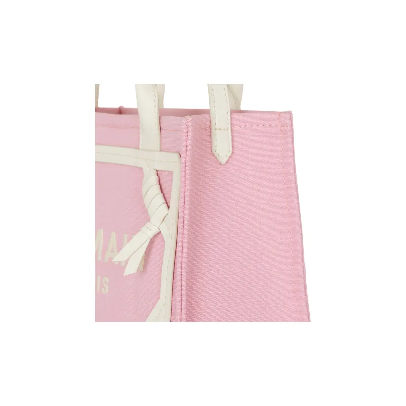 BALMAIN B ARMY Canvas With Leather Canvas Bag Tote Bag Shopping Bag Handbag Small Size Women's Pink-4
