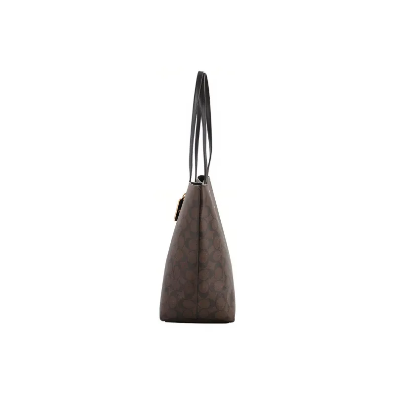 COACH Town Coated Canvas With Smooth Leather Tote Bag, Shopping Bag, Handbag, Shoulder Bag Women's Dark Brown-2
