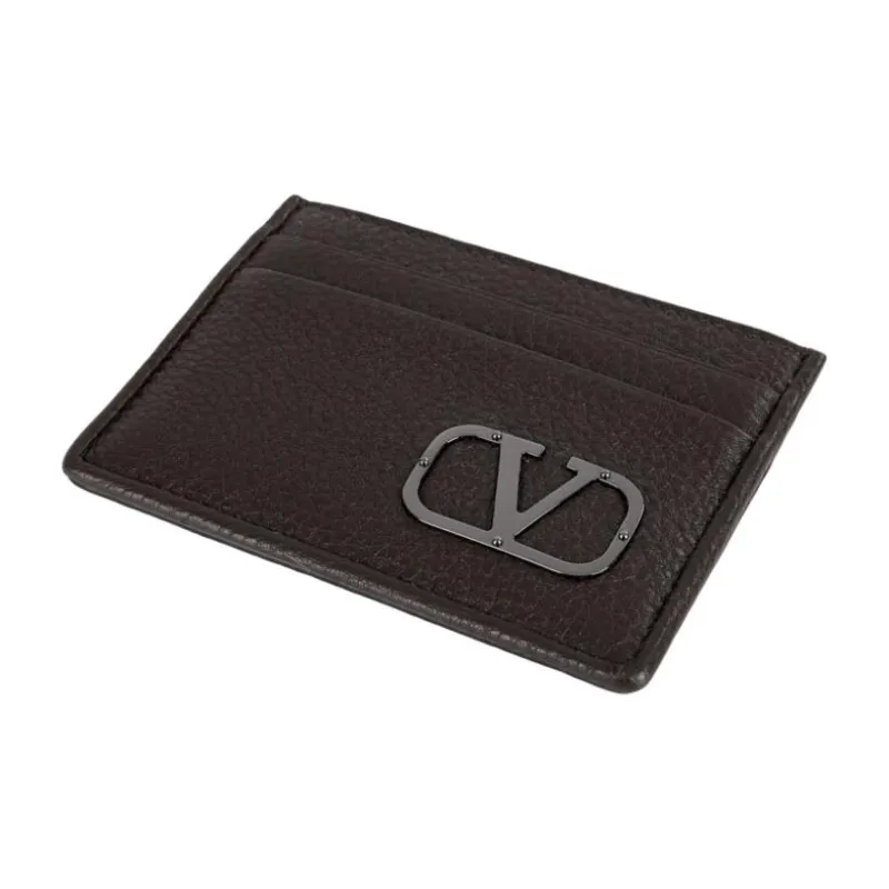 Valentino Cow Leather Card Holder Men's Dark Brown-2