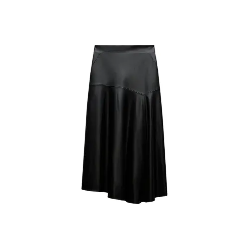 ZARA ZW Series Leather Long Skirts Women's Black