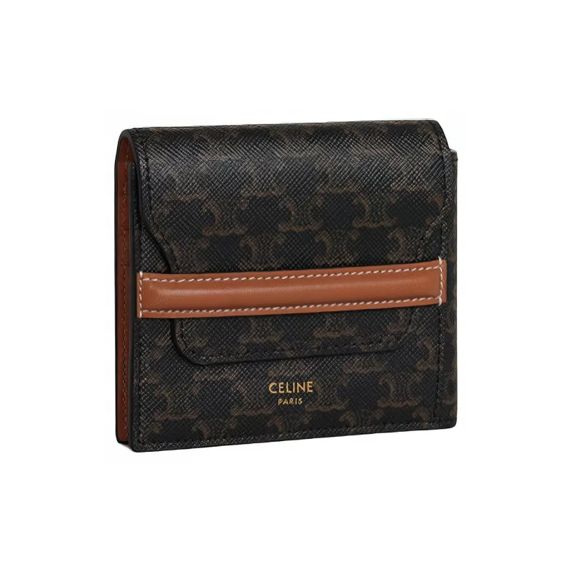 CELINE Flap Origami Wallet In Triomphe Canvas And Lambskin-1
