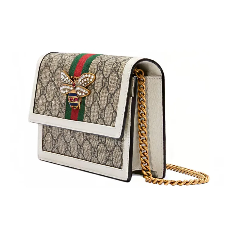 GUCCI Queen Margaret Canvas With Leather Canvas Bag Shoulder Bag Crossbody Bag Mini Women's Ebony/White-1