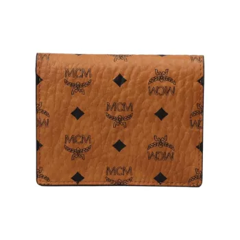 MCM Aren Canvas With Nappa Leather Wallet Mini Women's Cognac