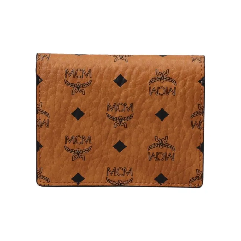 MCM Aren Canvas With Nappa Leather Wallet Mini Women's Cognac-0