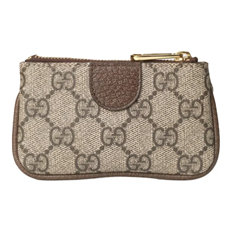 GUCCI Ophidia Canvas With Leather Trim Coin Purse Key Pouch Unisex Ebony & Brown-3